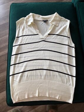 Ann Taylor Factory Cream Sleeveless Collared Knit Top